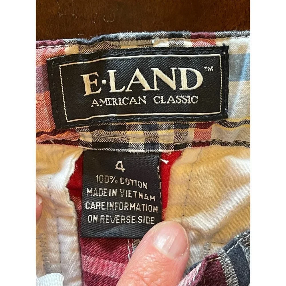 E-Land Red Blue And Black‎ Cotton Plaid Adjustable Waist Shorts Size 4